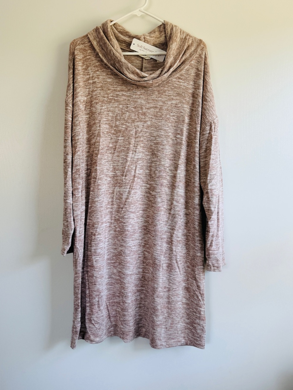 Soft Surroundings Heathered Taupe Cowl-Neck Sweater Dress